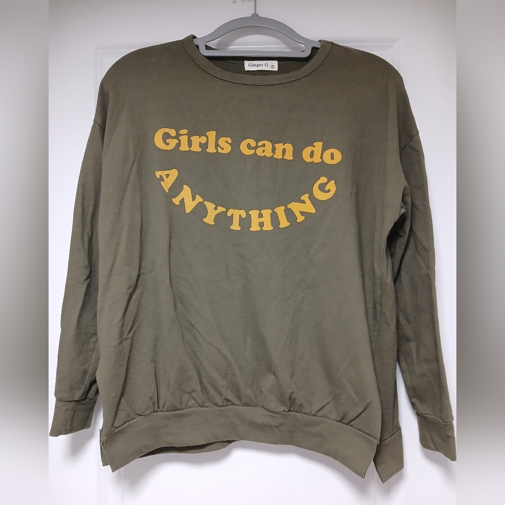 🫶 5 For $20 Ginger G Olive Long Sleeve Tee with Yellow Print